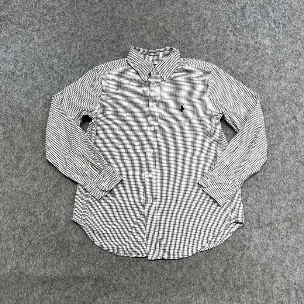 Ralph Lauren Shirt Boys M 10-12 Blue White Check Long Sleeve Button Down Pony